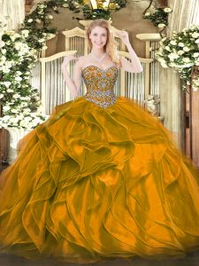 Exquisite Orange Sleeveless Organza Lace Up Sweet 16 Dresses for Military Ball and Sweet 16 and Quinceanera