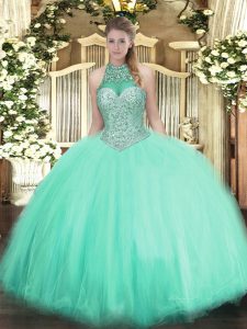 Adorable Sleeveless Lace Up Floor Length Beading 15 Quinceanera Dress