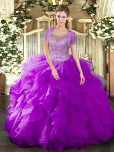 Affordable Sleeveless Clasp Handle Floor Length Beading and Ruffled Layers Quinceanera Gowns