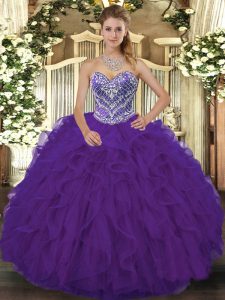 On Sale Purple Lace Up Sweetheart Beading and Ruffled Layers Quinceanera Dress Lace Sleeveless