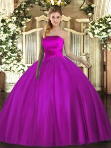 Great Sleeveless Floor Length Ruching Lace Up Quinceanera Gown with Fuchsia