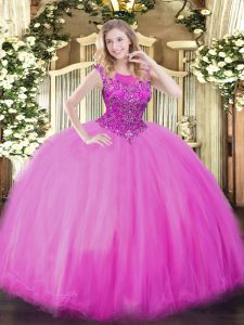 Shining Lilac Ball Gowns Beading Vestidos de Quinceanera Zipper Organza Sleeveless Floor Length