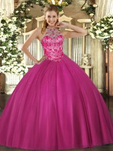 Fitting Satin Sleeveless Floor Length Quinceanera Dress and Beading