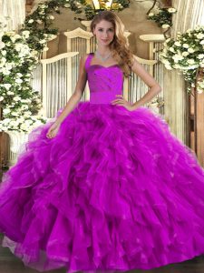 Dynamic Fuchsia Sleeveless Floor Length Ruffles Lace Up Sweet 16 Dress