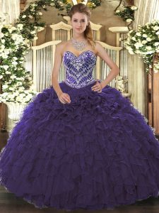 Floor Length Ball Gowns Sleeveless Purple Sweet 16 Quinceanera Dress Lace Up