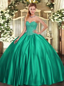 Fitting Sleeveless Beading Lace Up Quinceanera Gowns