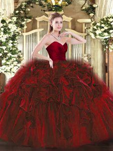 Wine Red Sleeveless Organza Zipper Quinceanera Gowns for Military Ball and Sweet 16 and Quinceanera