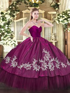 High Class Floor Length Zipper Quinceanera Gown Fuchsia for Military Ball and Sweet 16 and Quinceanera with Embroidery