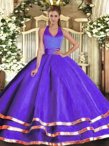 Decent Purple Sleeveless Ruffled Layers Floor Length Quinceanera Dresses