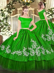Off The Shoulder Short Sleeves Organza and Taffeta Sweet 16 Quinceanera Dress Embroidery Zipper