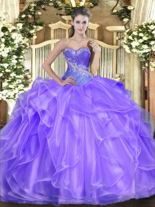 Lavender Sweetheart Neckline Beading and Ruffles Quinceanera Dress Sleeveless Lace Up