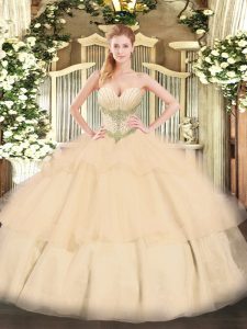Beauteous Tulle Sweetheart Sleeveless Lace Up Beading and Ruffled Layers Sweet 16 Dresses in Champagne