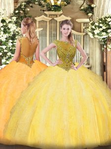 Lovely Gold Sleeveless Tulle Zipper Sweet 16 Dress for Sweet 16 and Quinceanera
