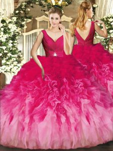 Graceful Multi-color 15 Quinceanera Dress Sweet 16 and Quinceanera with Beading and Ruffles V-neck Sleeveless Backless
