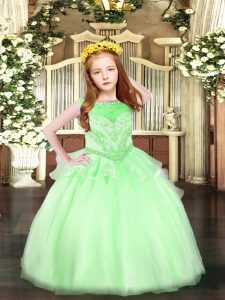 Floor Length Zipper Pageant Dress for Teens Apple Green for Party and Quinceanera with Beading