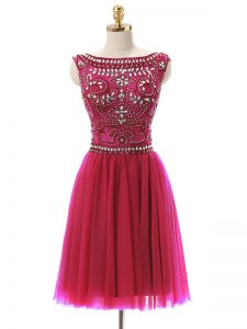 Hot Pink Zipper Prom Dresses Beading Sleeveless Mini Length