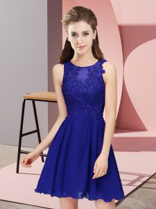 Royal Blue Empire Chiffon Scoop Sleeveless Appliques Mini Length Zipper Wedding Party Dress