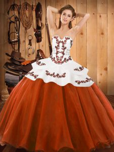 Rust Red Quinceanera Dresses Military Ball and Sweet 16 and Quinceanera with Embroidery Strapless Sleeveless Lace Up