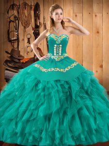 Nice Floor Length Turquoise Vestidos de Quinceanera Sweetheart Sleeveless Lace Up