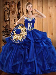 Cheap Floor Length Royal Blue Sweet 16 Dress Sweetheart Sleeveless Lace Up