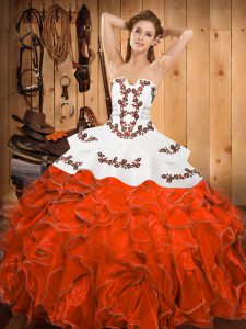 Best Selling Rust Red Quinceanera Dress Military Ball and Sweet 16 and Quinceanera with Embroidery and Ruffles Strapless Sleeveless Lace Up