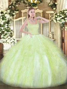 Most Popular Yellow Green Ball Gowns Tulle Straps Sleeveless Beading and Ruffles Floor Length Zipper Sweet 16 Dresses