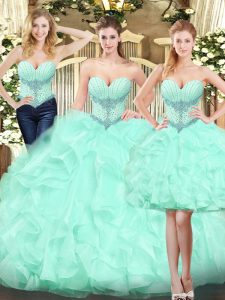 Apple Green Ball Gowns Ruffles Vestidos de Quinceanera Lace Up Organza Sleeveless Floor Length