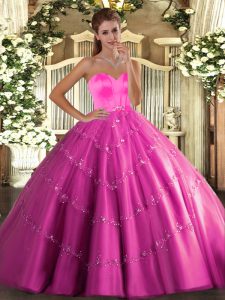 Sophisticated Floor Length Ball Gowns Sleeveless Hot Pink Ball Gown Prom Dress Lace Up