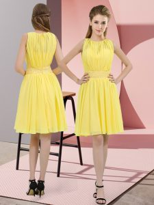 Beautiful Knee Length Yellow Quinceanera Court of Honor Dress Scoop Sleeveless Zipper