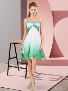 Stunning Multi-color Lace Up One Shoulder Beading Homecoming Dress Fading Color Sleeveless