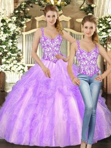Great Lilac Sleeveless Organza Lace Up Sweet 16 Dress for Military Ball and Sweet 16 and Quinceanera