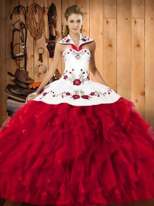 On Sale Sleeveless Embroidery and Ruffles Lace Up Quince Ball Gowns