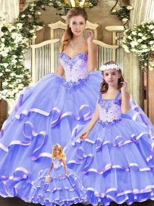 Ideal Lavender Lace Up Sweetheart Beading and Ruffled Layers Sweet 16 Quinceanera Dress Tulle Sleeveless