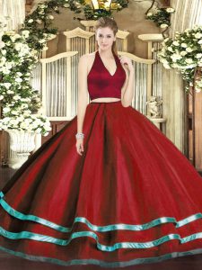 Wine Red Sleeveless Ruffled Layers Floor Length Quinceanera Dress