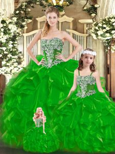 Strapless Sleeveless Lace Up Sweet 16 Quinceanera Dress Green Organza