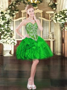 Green Sweetheart Lace Up Beading and Ruffles Prom Party Dress Sleeveless