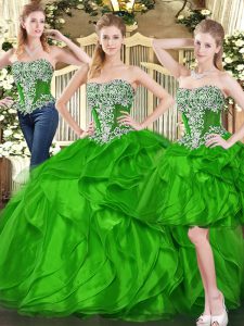 Stylish Green Lace Up Quinceanera Dress Ruffles Sleeveless Floor Length