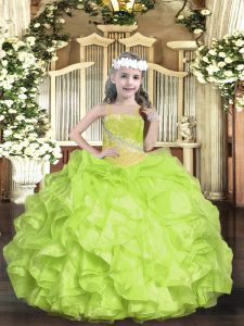 Floor Length Ball Gowns Sleeveless Yellow Green Pageant Dress Wholesale Lace Up
