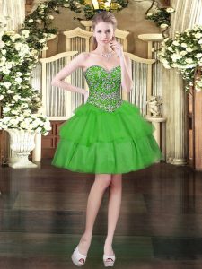 On Sale Green Sleeveless Organza Lace Up Prom Gown for Prom and Party