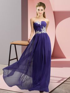 Decent Sweetheart Sleeveless Prom Party Dress Floor Length Appliques Purple Chiffon