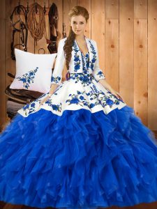 Fantastic Sweetheart Sleeveless Satin and Organza 15th Birthday Dress Ruffles Lace Up