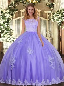 Inexpensive Lavender Scoop Clasp Handle Lace and Appliques Quinceanera Gowns Sleeveless