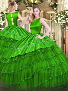 Top Selling Scoop Sleeveless Organza Sweet 16 Dresses Embroidery and Ruffled Layers Clasp Handle