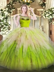 Beauteous Multi-color Ball Gowns Organza Scoop Sleeveless Beading and Ruffles Floor Length Zipper Ball Gown Prom Dress