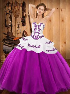 Charming Ball Gowns 15th Birthday Dress Fuchsia Strapless Satin and Organza Sleeveless Floor Length Lace Up