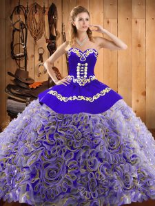 Customized Embroidery 15 Quinceanera Dress Multi-color Lace Up Sleeveless With Train Sweep Train