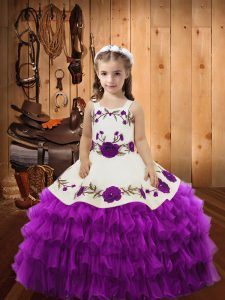 Custom Made Eggplant Purple Ball Gowns Straps Sleeveless Organza Lace Up Lace Pageant Dress for Womens