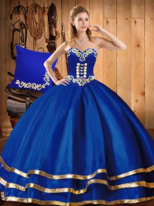 Fashionable Sleeveless Organza Floor Length Lace Up Sweet 16 Quinceanera Dress in Blue with Embroidery