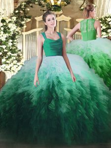 Smart Multi-color Vestidos de Quinceanera Military Ball and Sweet 16 and Quinceanera with Ruffles Straps Sleeveless Zipper
