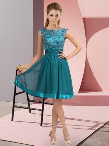 Teal Scoop Backless Appliques Dress for Prom Sleeveless